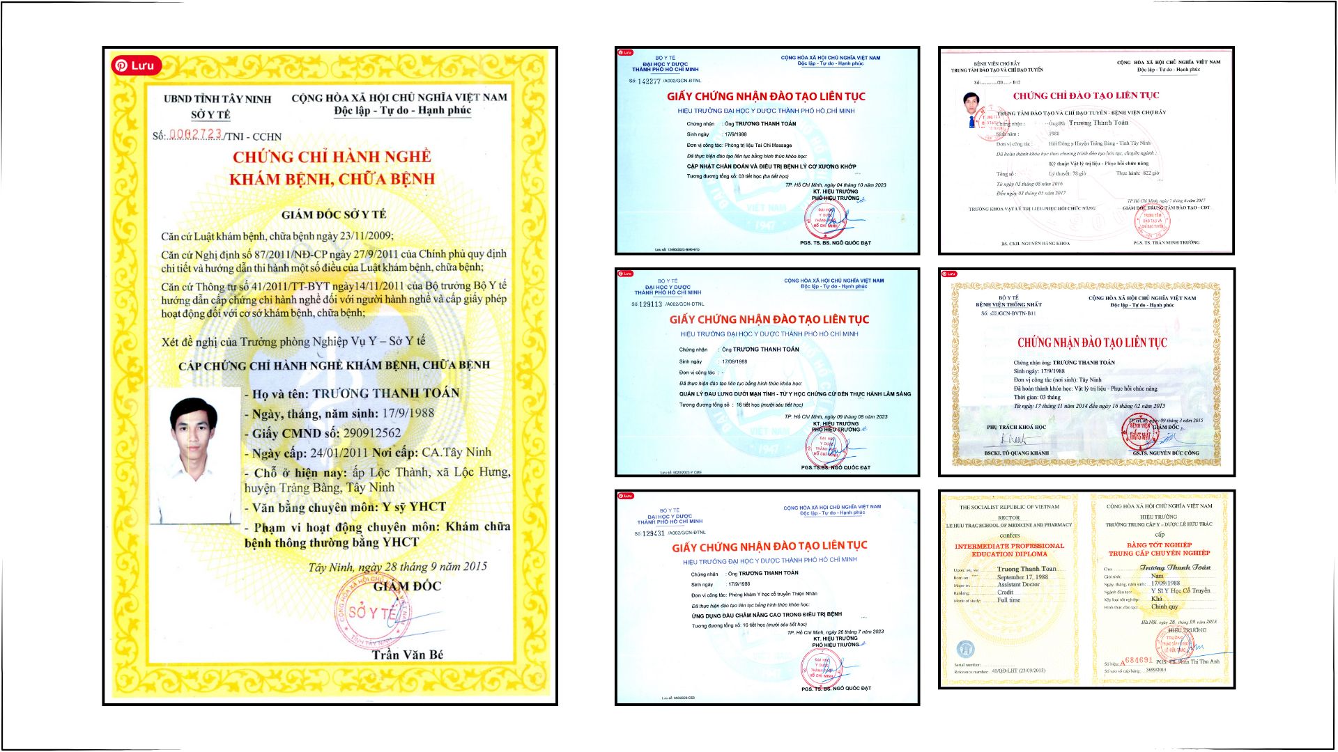 Đầy đủ các loại bằng cấp, chứng chỉ hành nghề quan trọng